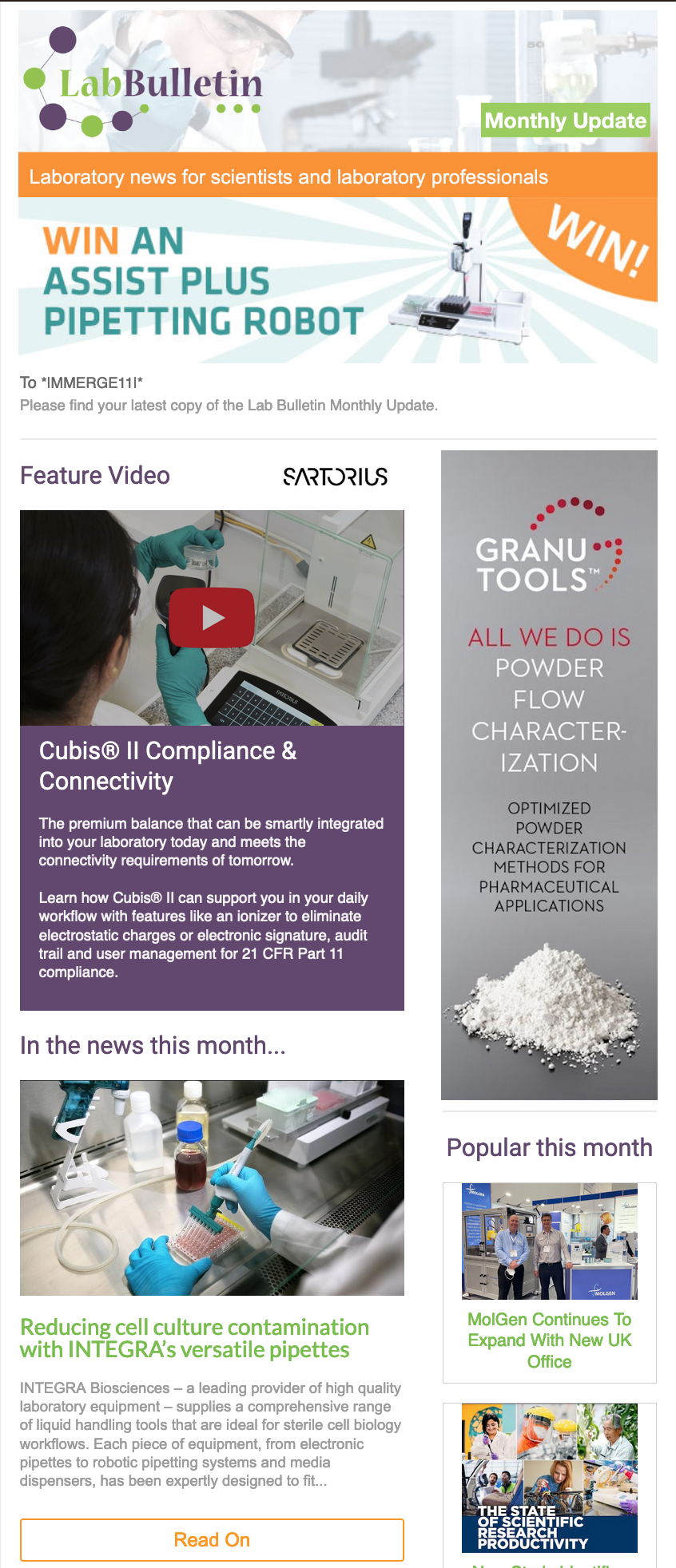 Lab Bulletin Monthly Newsletter Laboratory News from Lab Bulletin